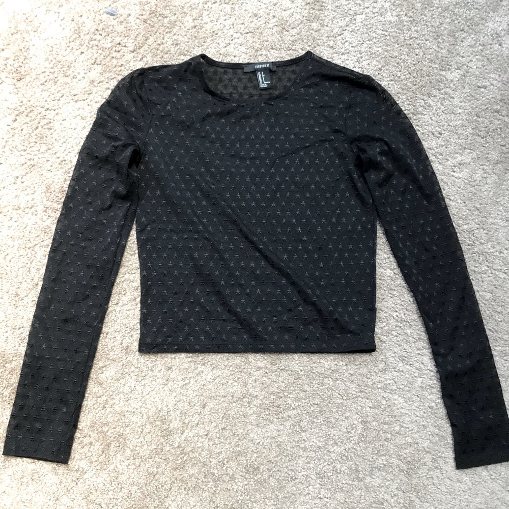 Sheer Black Star Long Sleeve Top